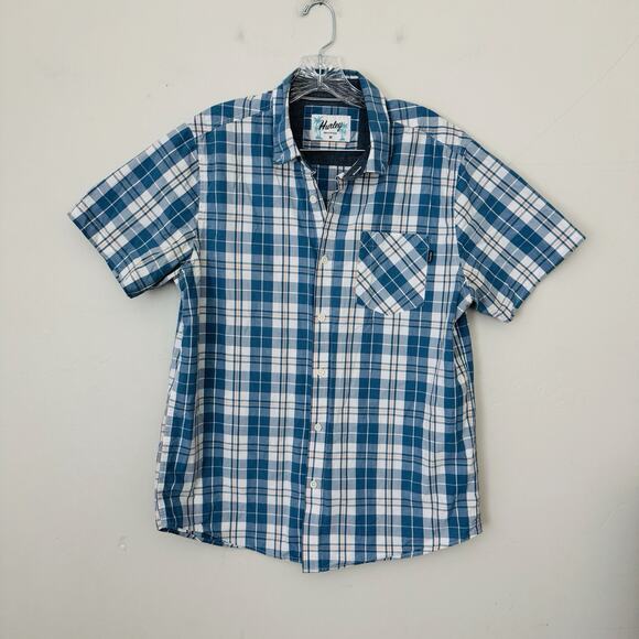 Hurley Blue Plaid Short Sleeve Button Up Shirt Men’s Size M - Picture 1 of 7